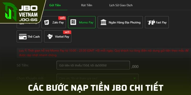 4 Bước thêm tiền vào tài khoản nhà cái JBO