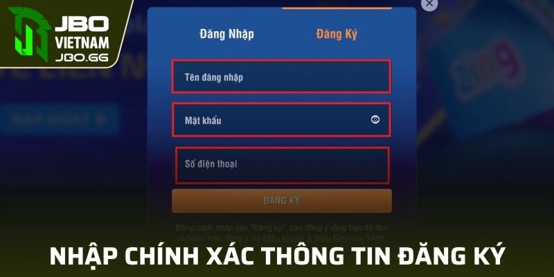 Điền chính xác thông tin thiết lập tài khoản